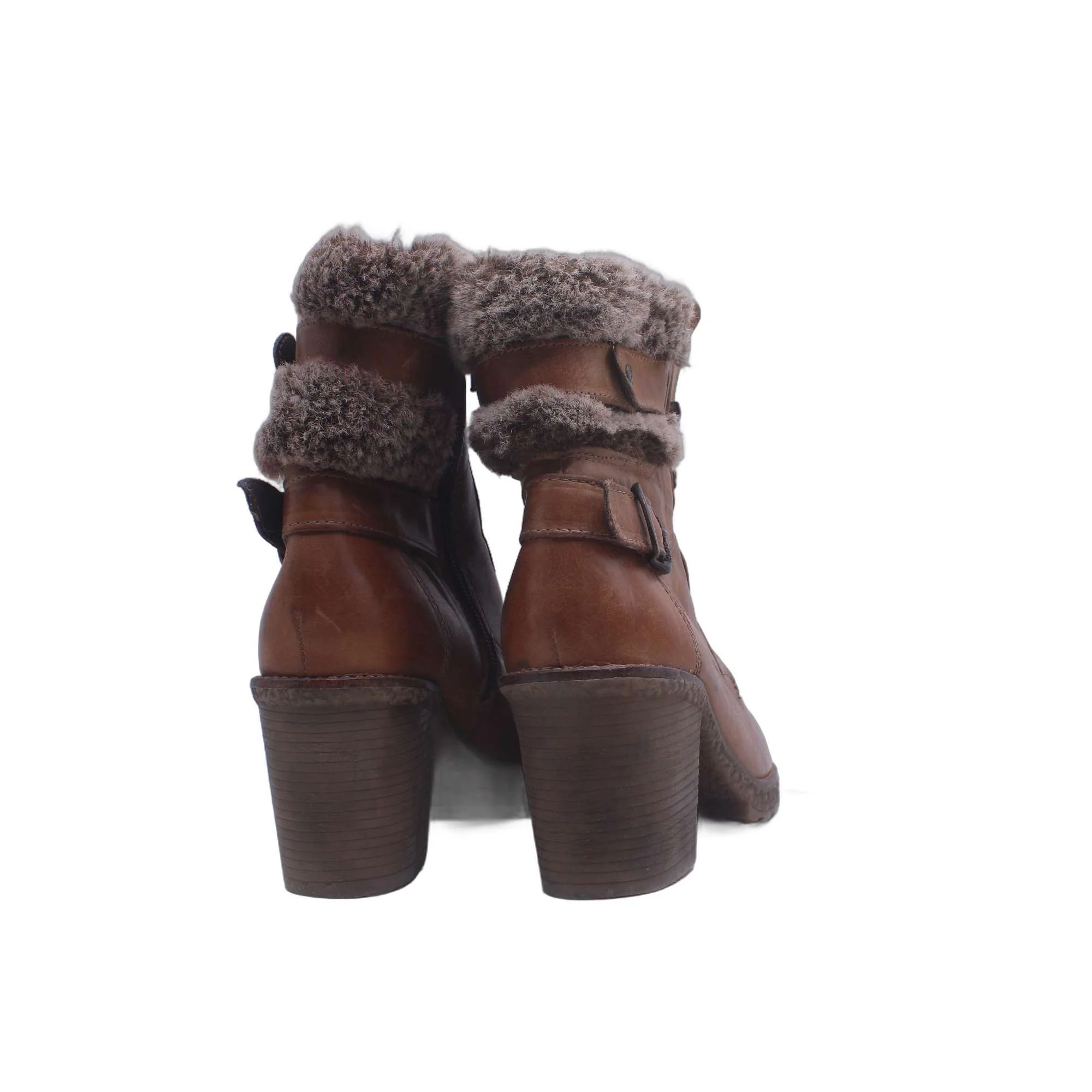 5th Avenue Brown Leather Shearling Trim Stacked Heel Boot - Image 5