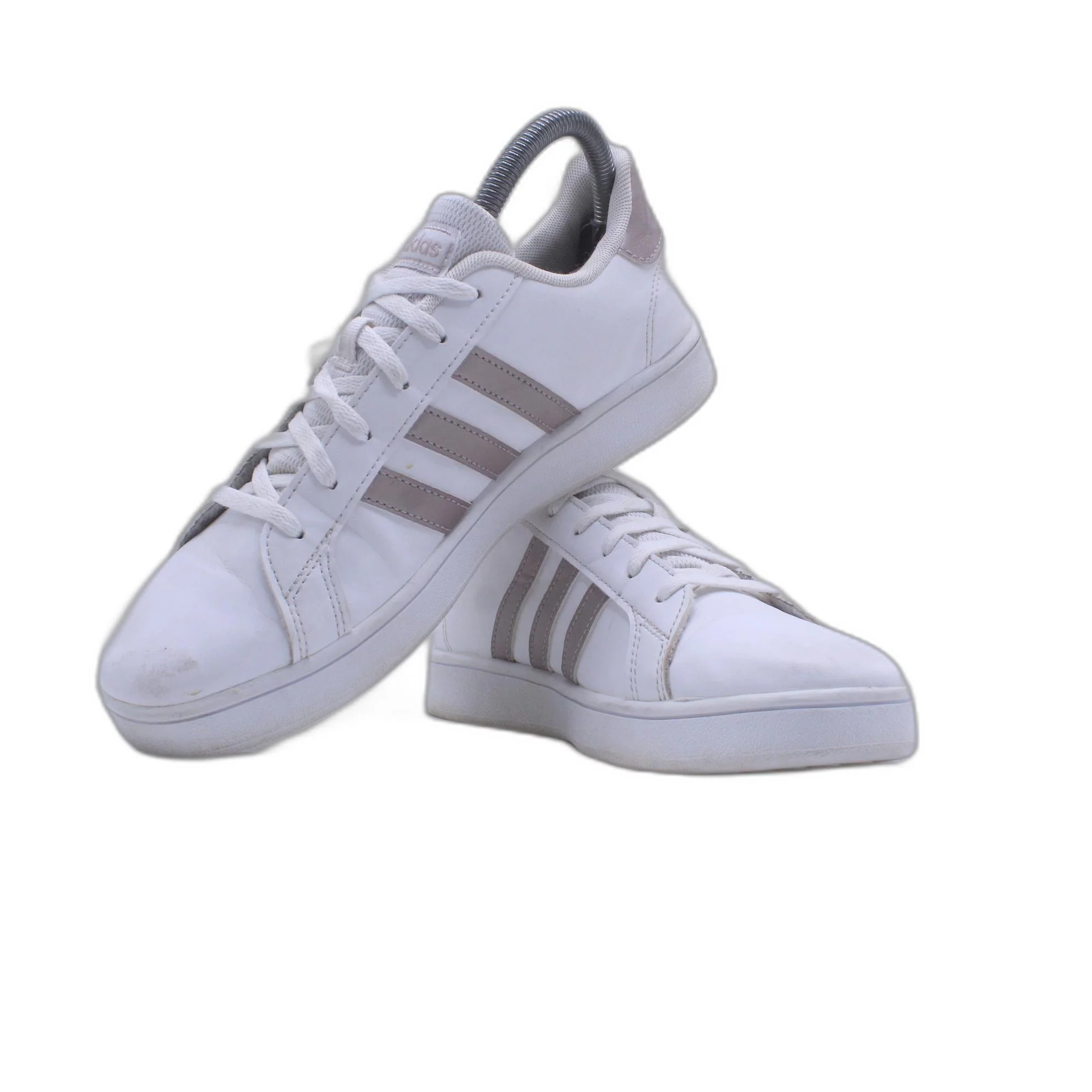Adidas Grand Court K White & Gold Granite Stripe Tennis Shoes - Image 3