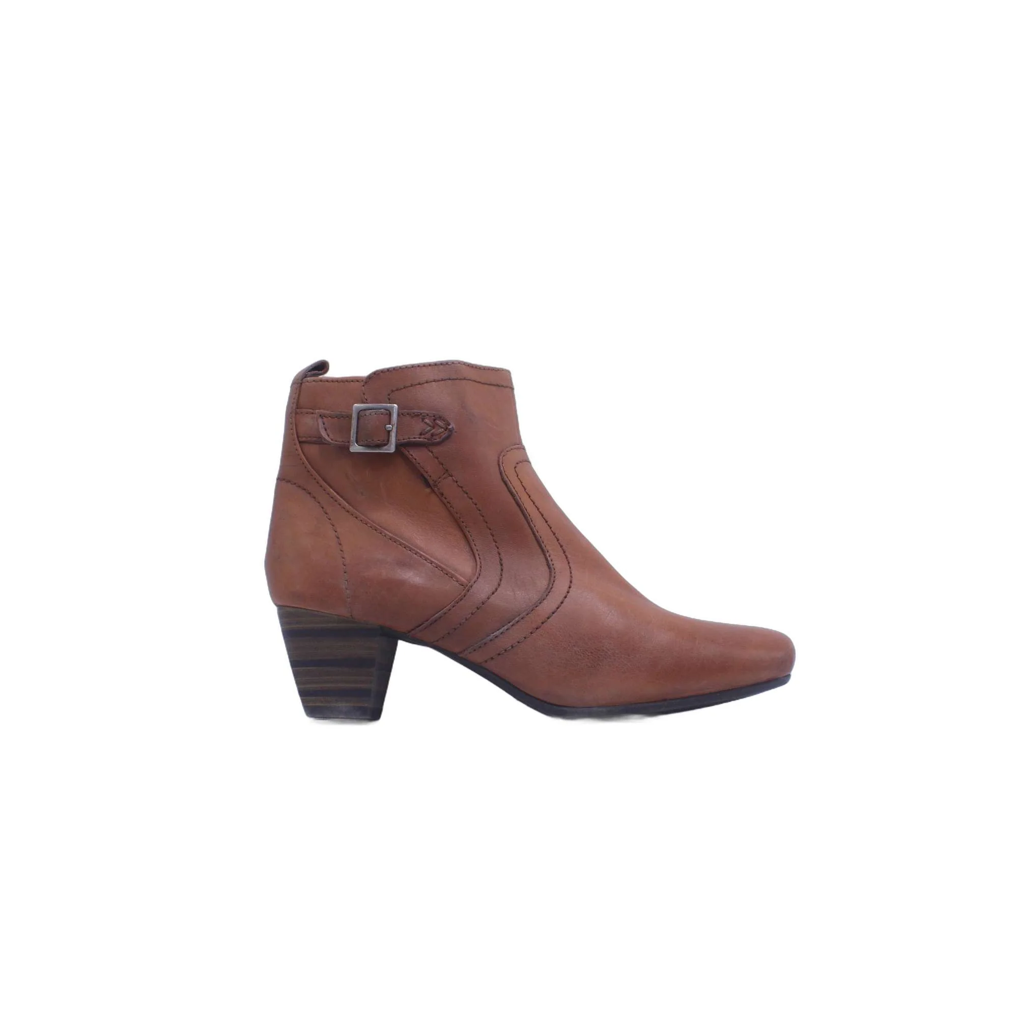 Jamex D Brown Leather Side Zip Buckle Heel Boot - Image 2