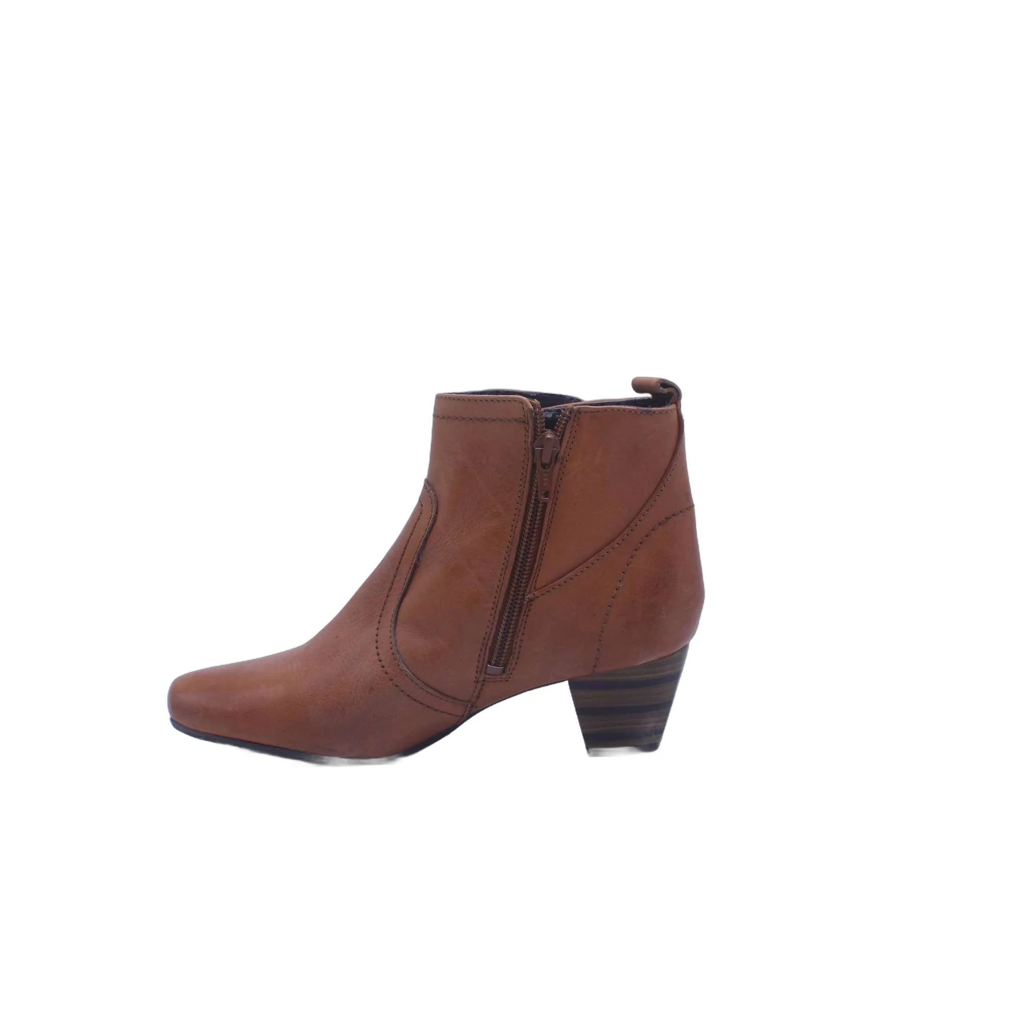 Jamex D Brown Leather Side Zip Buckle Heel Boot - Image 3