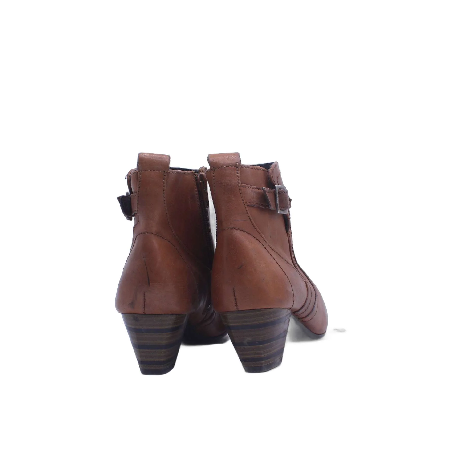 Jamex D Brown Leather Side Zip Buckle Heel Boot - Image 5