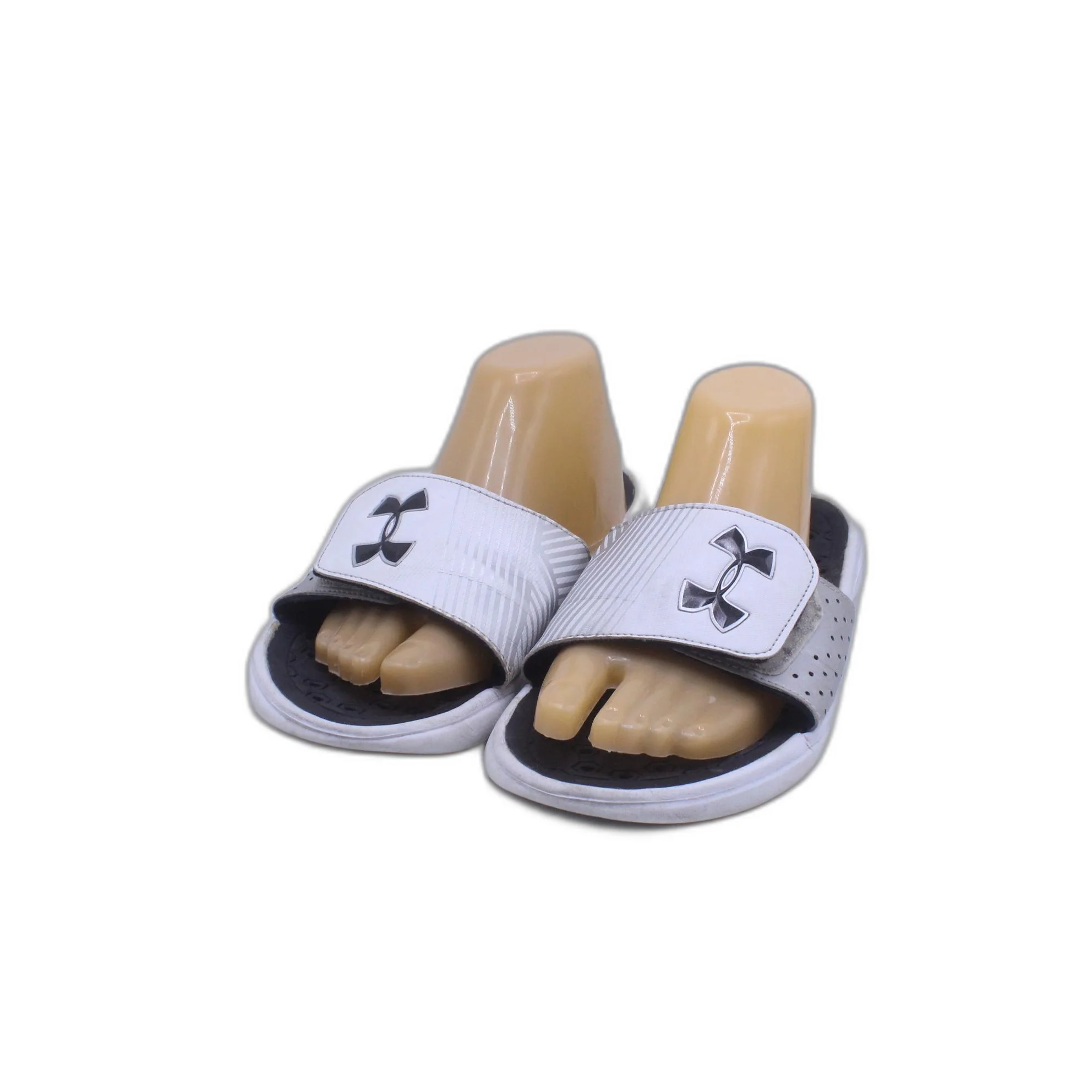 Under Armour Sandals Youth 7 Ignite VI Slides Foam Adjustable Strap White Black - Image 3